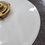Antique smooth white opaline wall light with brass swan neck porcelain art deco 1930 diameter 25.9cm