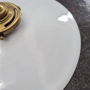 Antique smooth white opaline wall light with brass swan neck porcelain art deco 1930 diameter 25.9cm