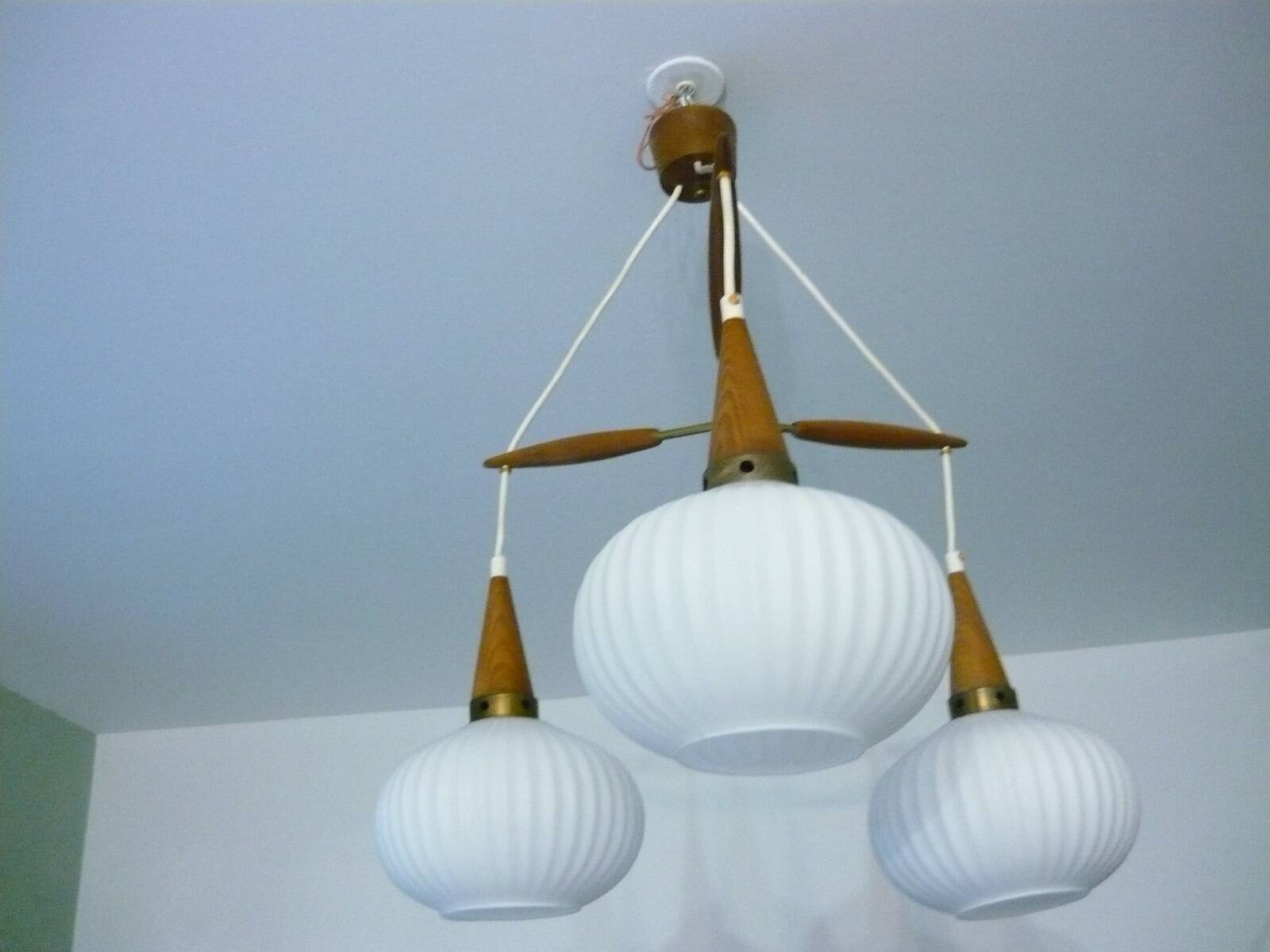 Teak pendant lamp by Louis Kalff 1950s