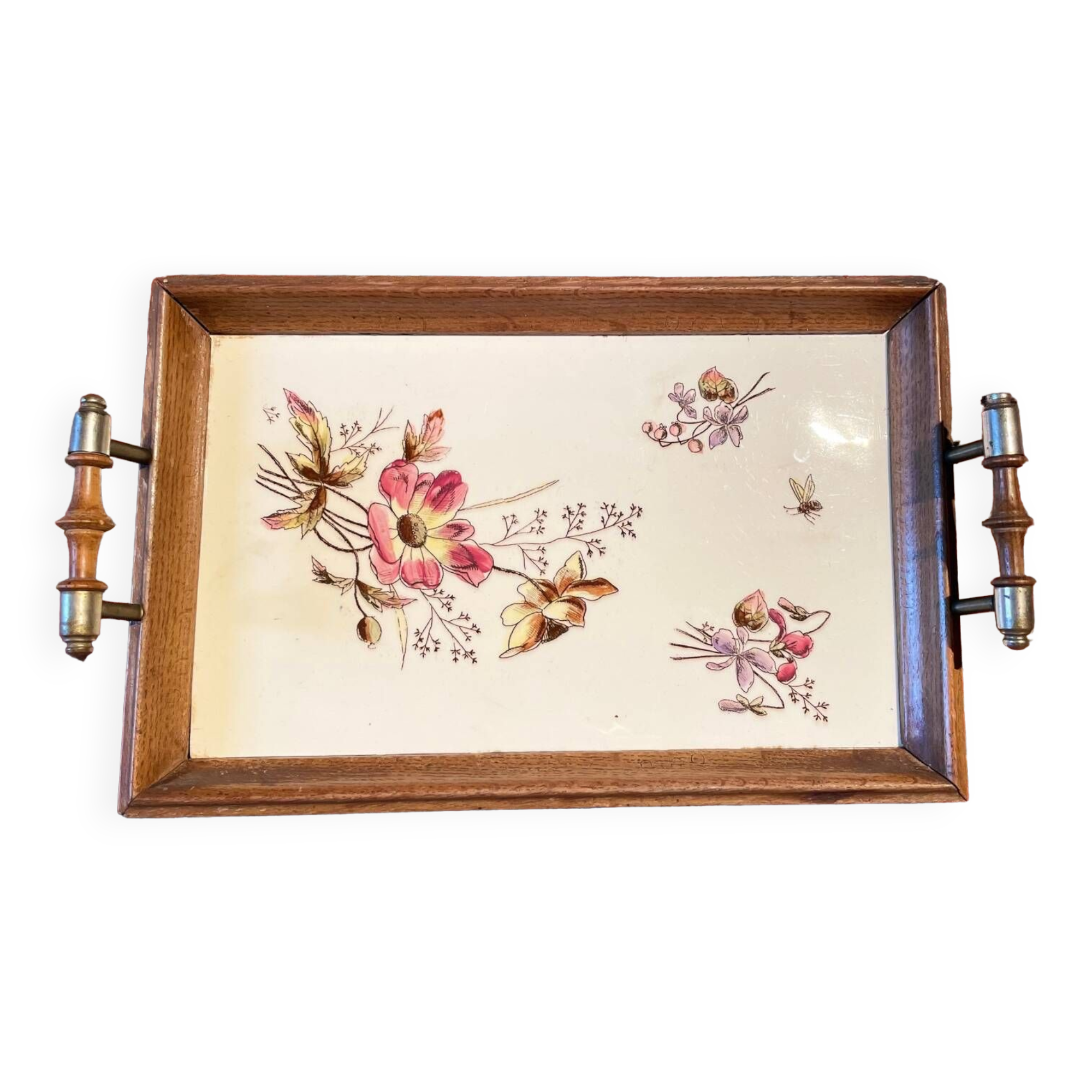 Old wood and ceramic tray 1900