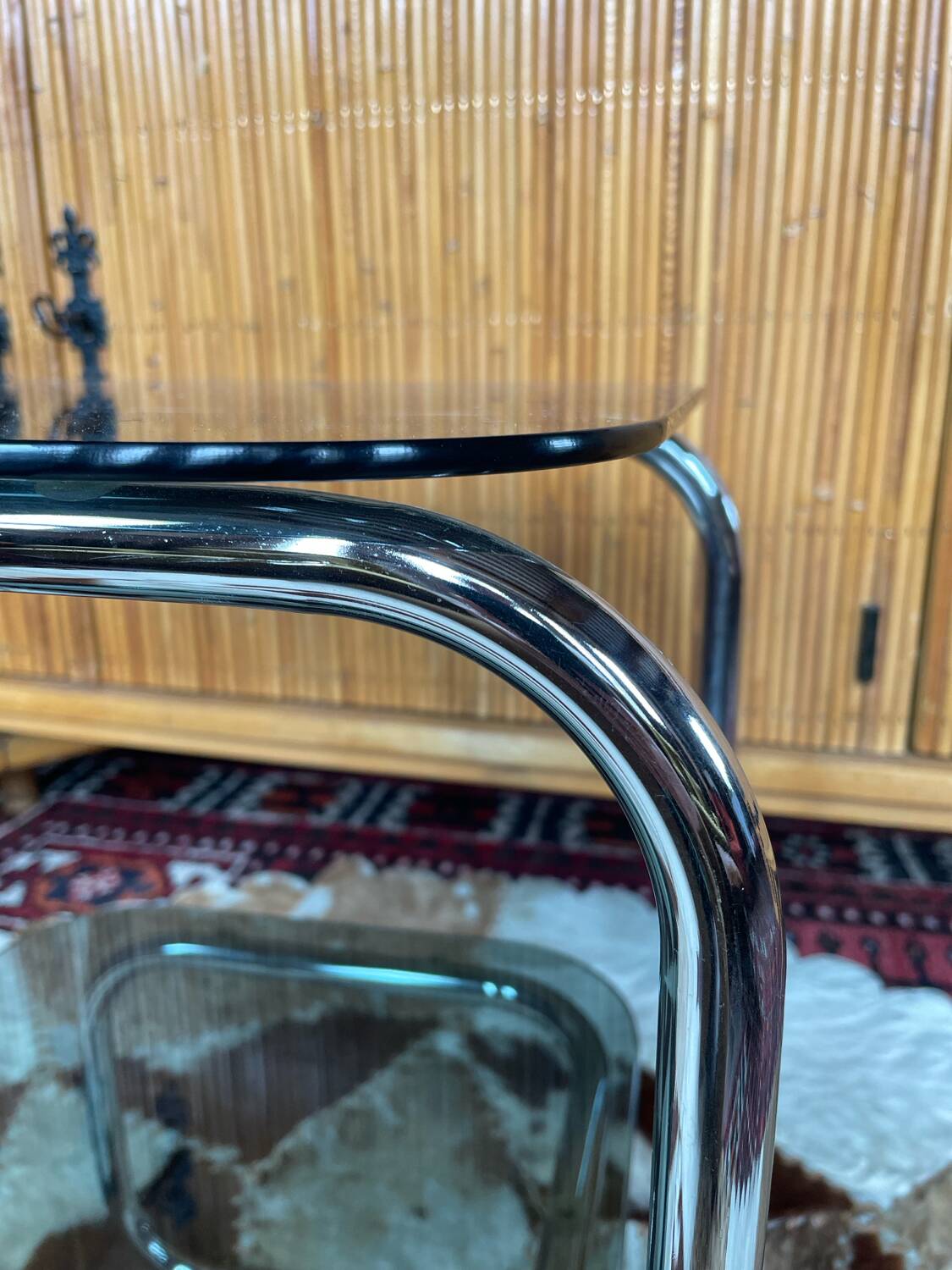 Chrome and smoked glass side table 1970