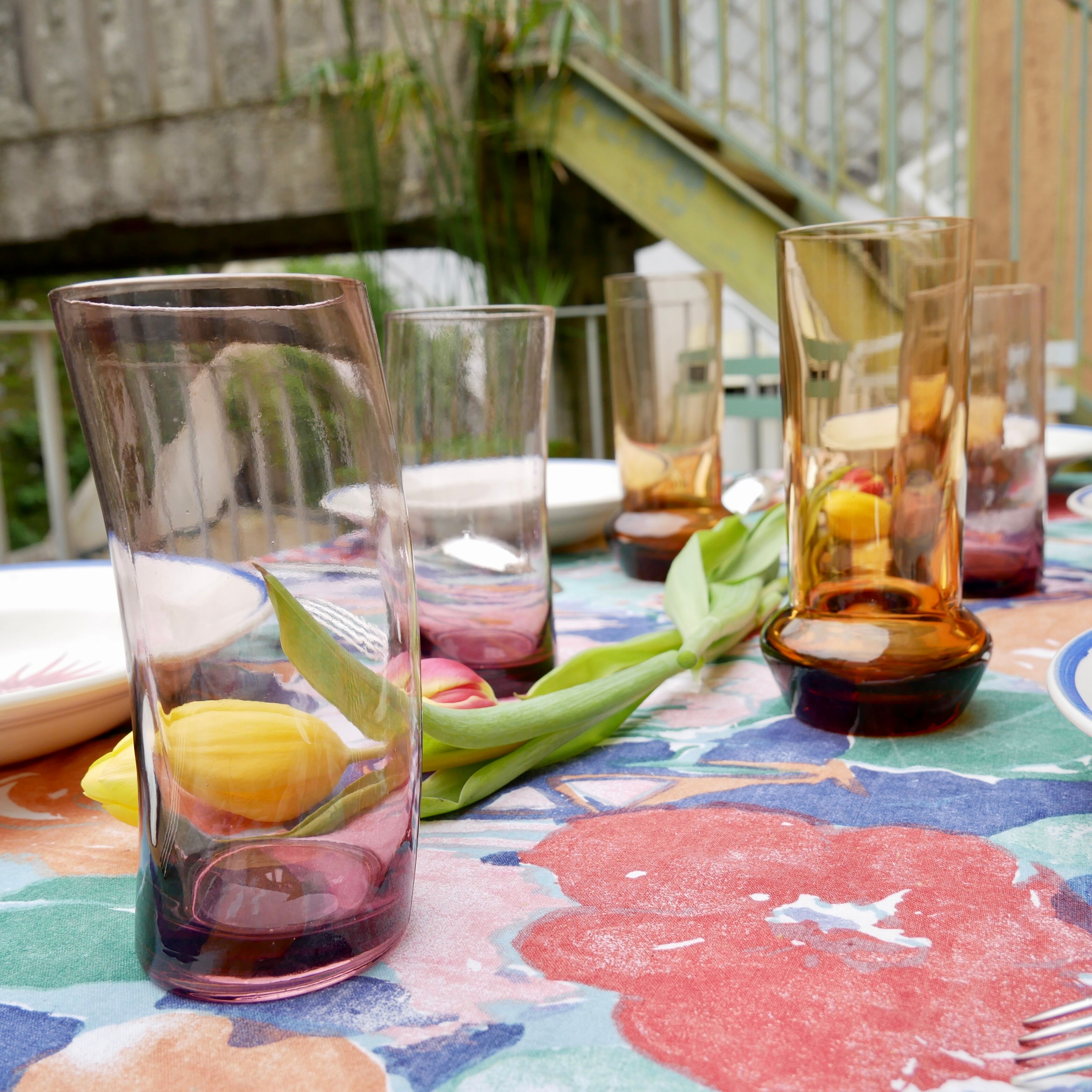 Set of 3 designer amber water glasses