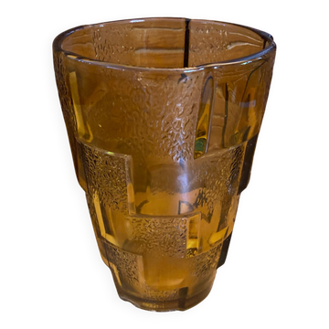 Vintage Art Deco Style Orange Amber Moulded Glass Vase