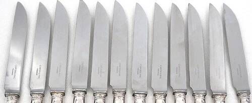 Cardeilhac, Christofle, 12 cheese knives, dessert, Minerva silver, Uniplat.