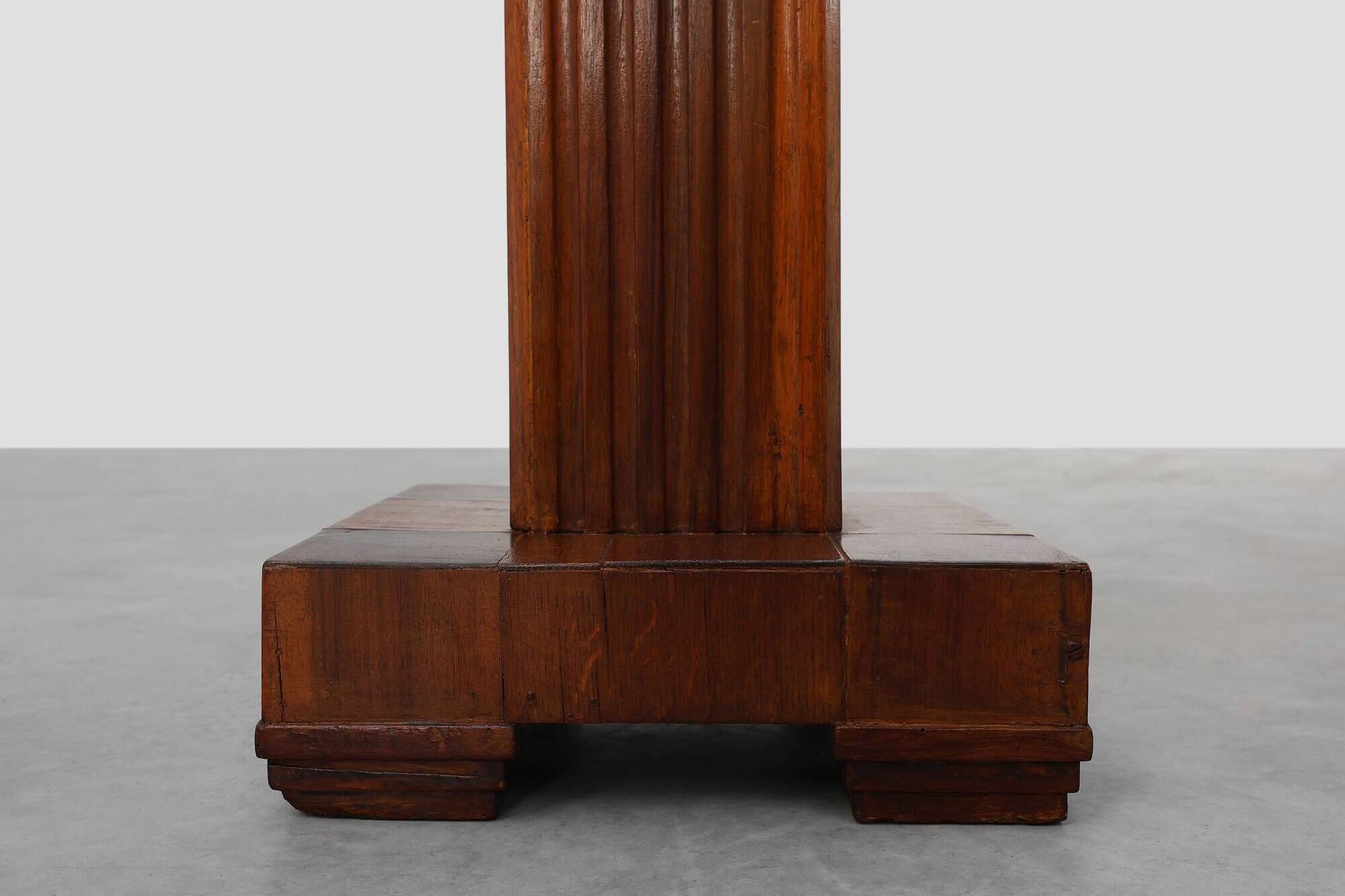 Art Deco oak and red marble pedestal or side table, France 1920s
