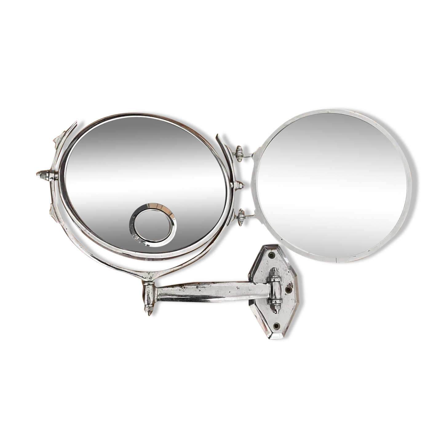 Vintage illuminated adjustable mirror, Double Brot, France 1950