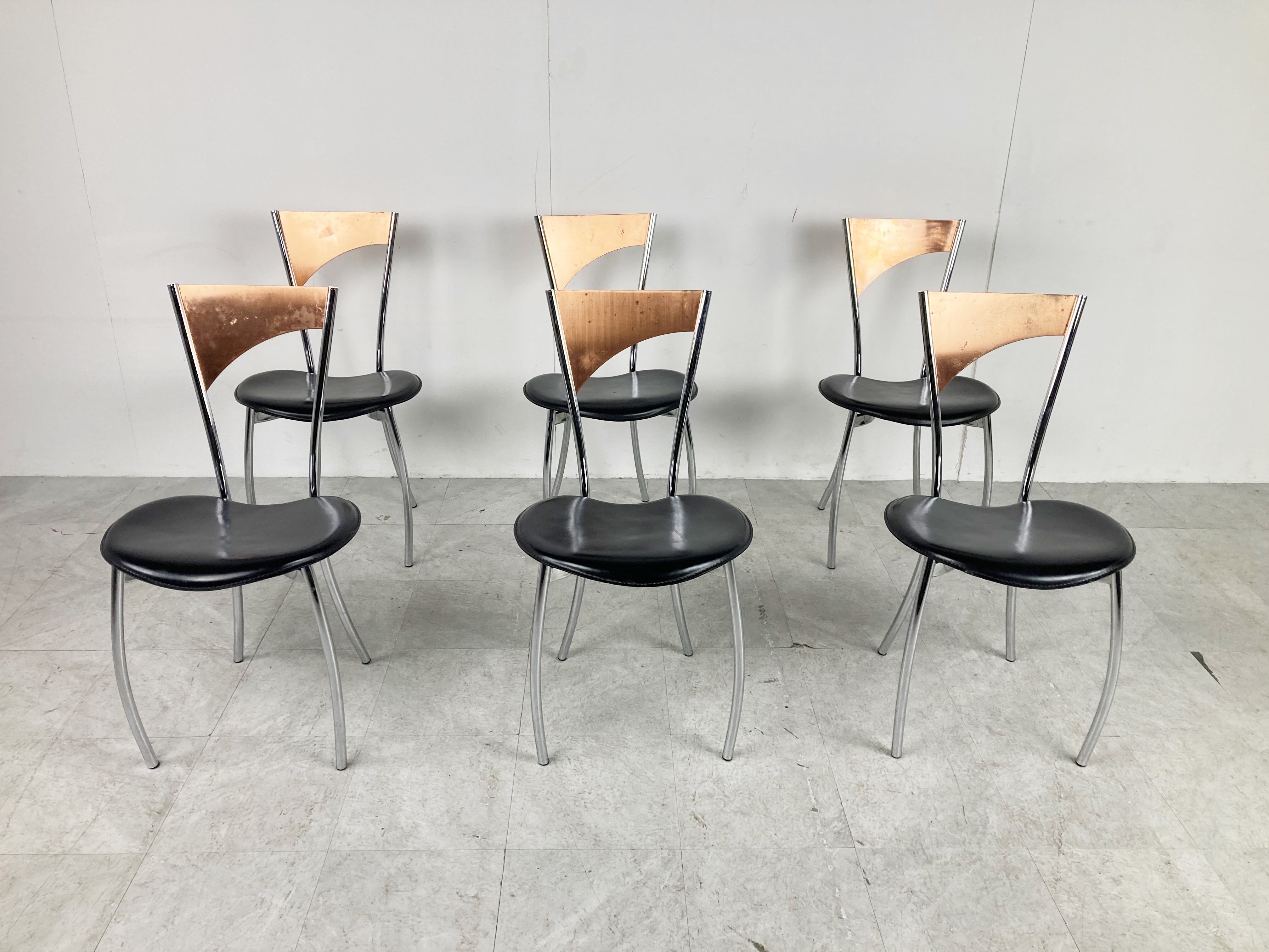 Rare dining chairs in copper by Cattelan italy, 1970s