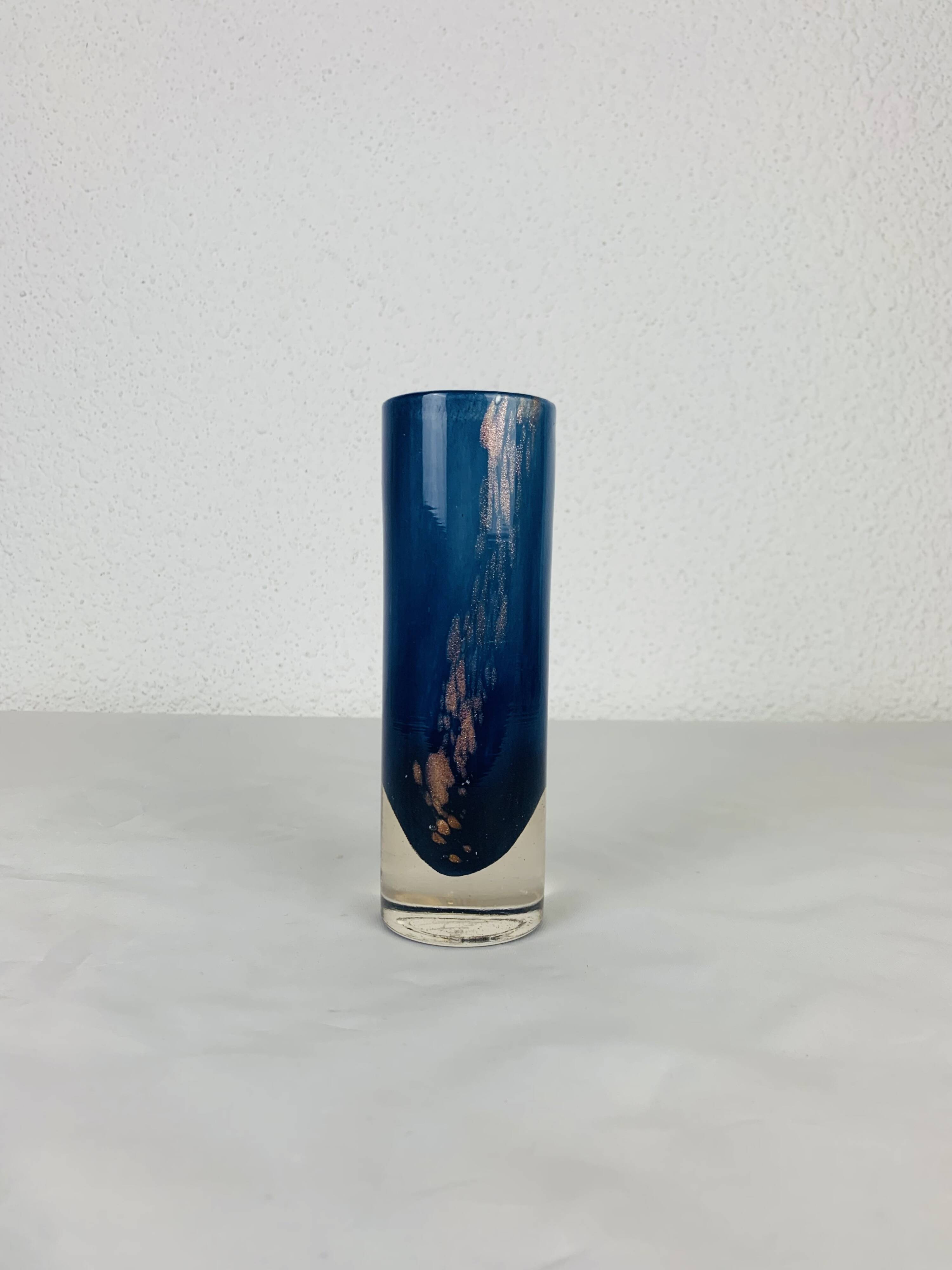 Vintage blue glass roller vase
