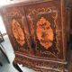 Vintage Italian brown wooden cocktail bar cabinet with inlaid marquetry from the 1950s.