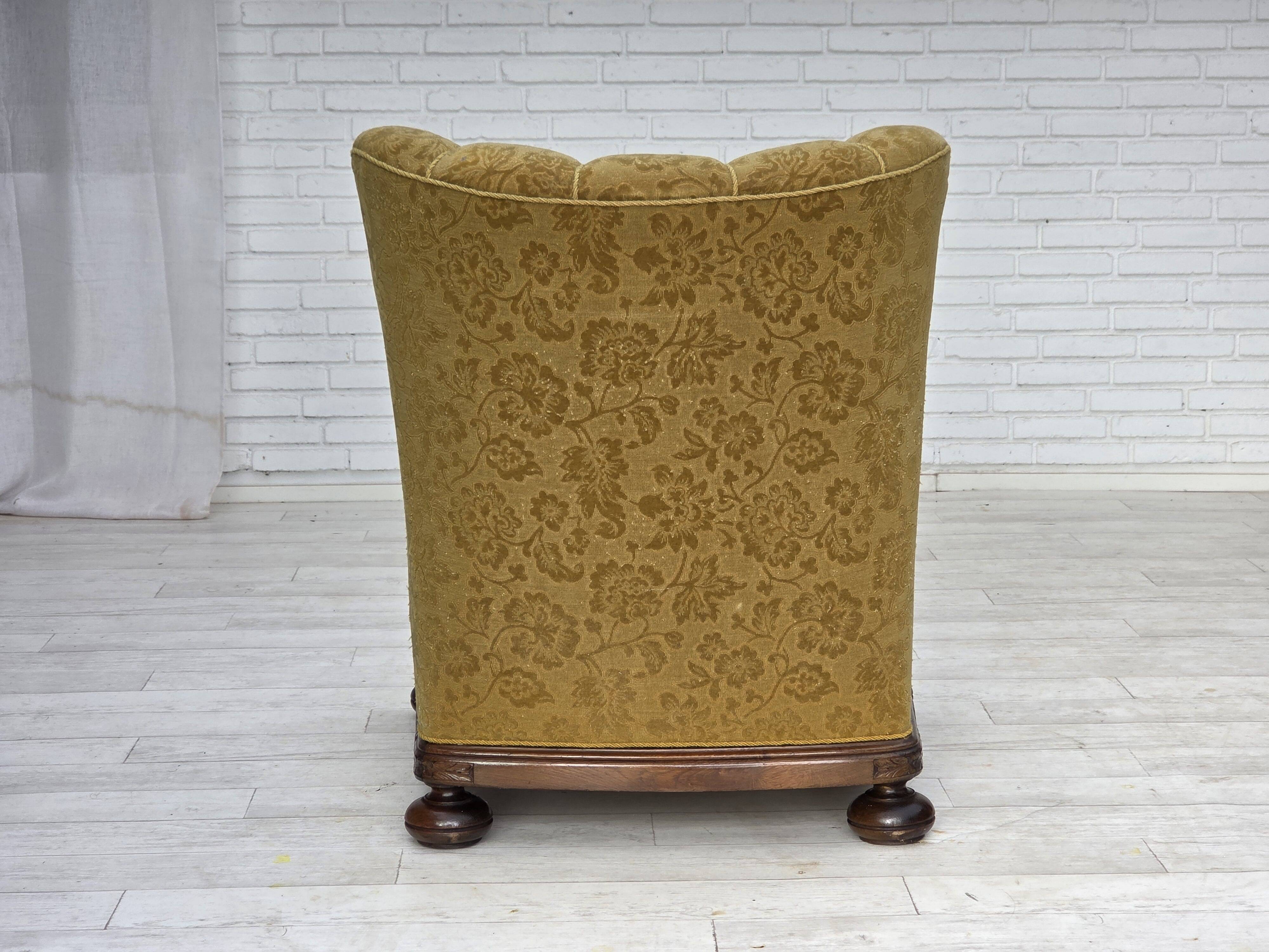 1960s, Danish highback armchair, furniture wool, solid oak wood.