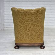Fauteuil danois à dossier haut, années 1960, laine d'ameublement, bois de chêne massif.