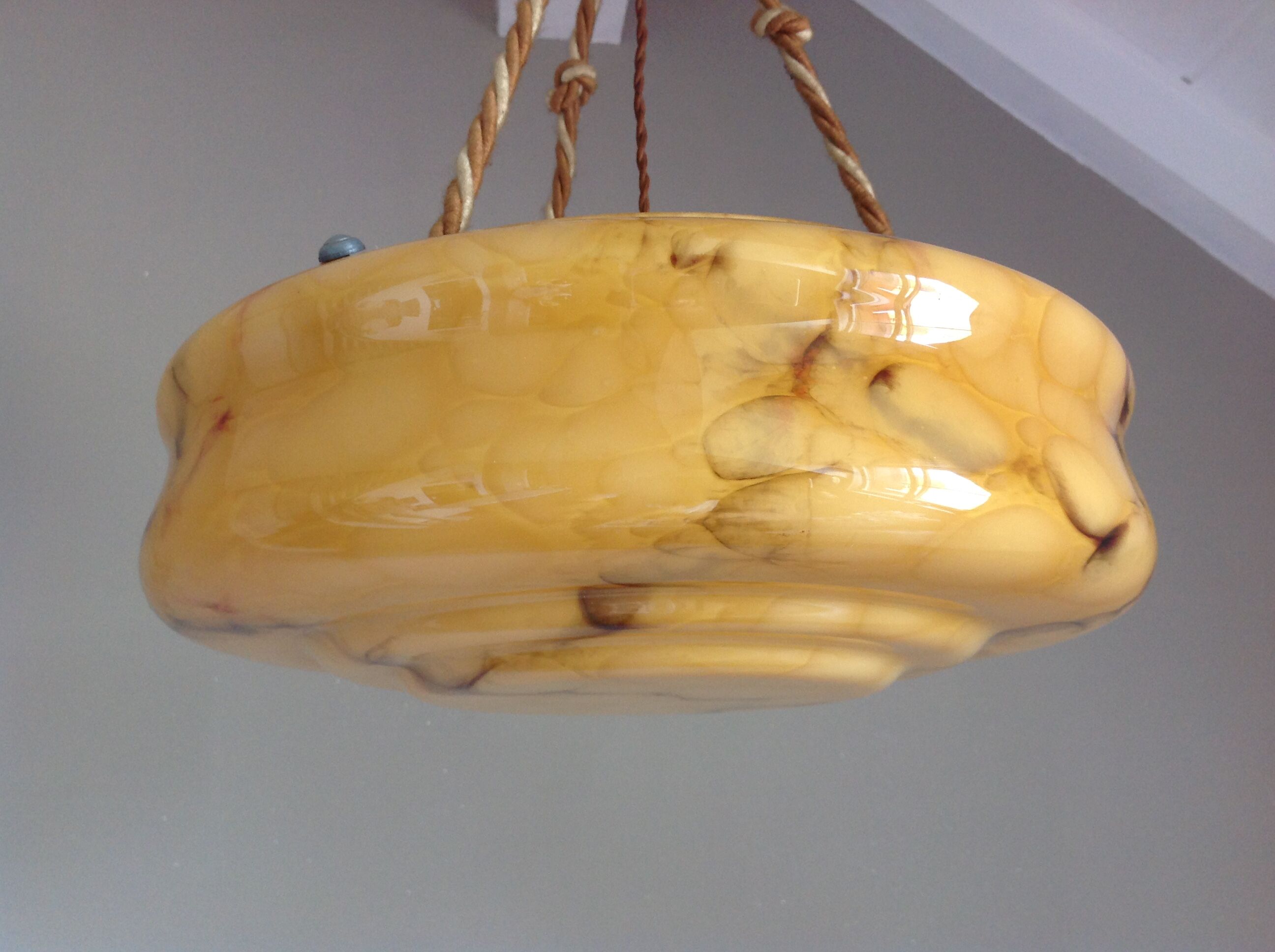 Hanging lamp marbled glass art deco Bowl