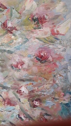 Tableau peinture huile pommiers en fleurs