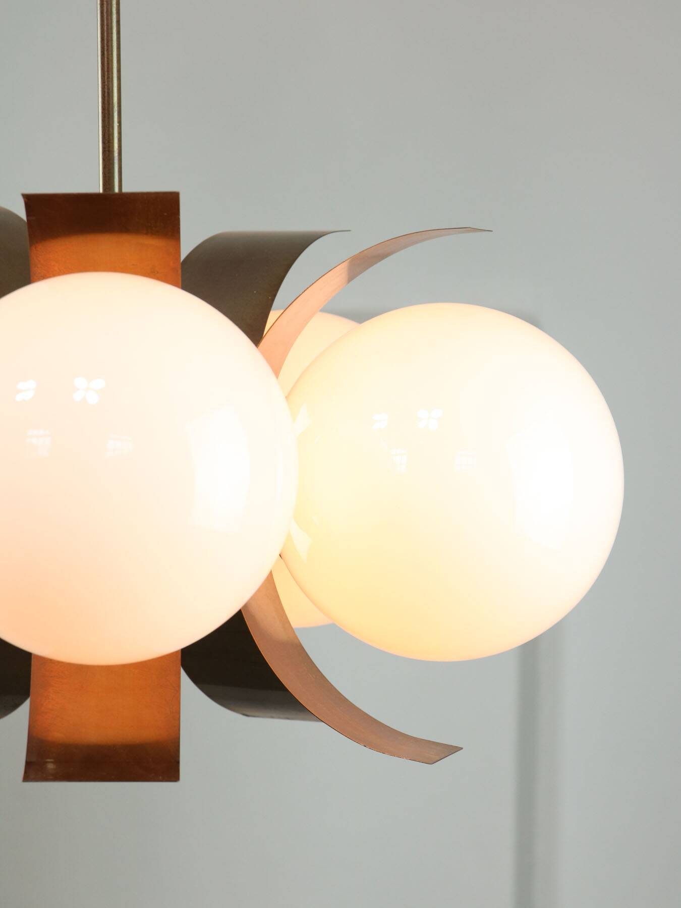 Vintage Italian Copper and Opaline Chandelier, 1970s