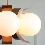 Vintage Italian Copper and Opaline Chandelier, 1970s
