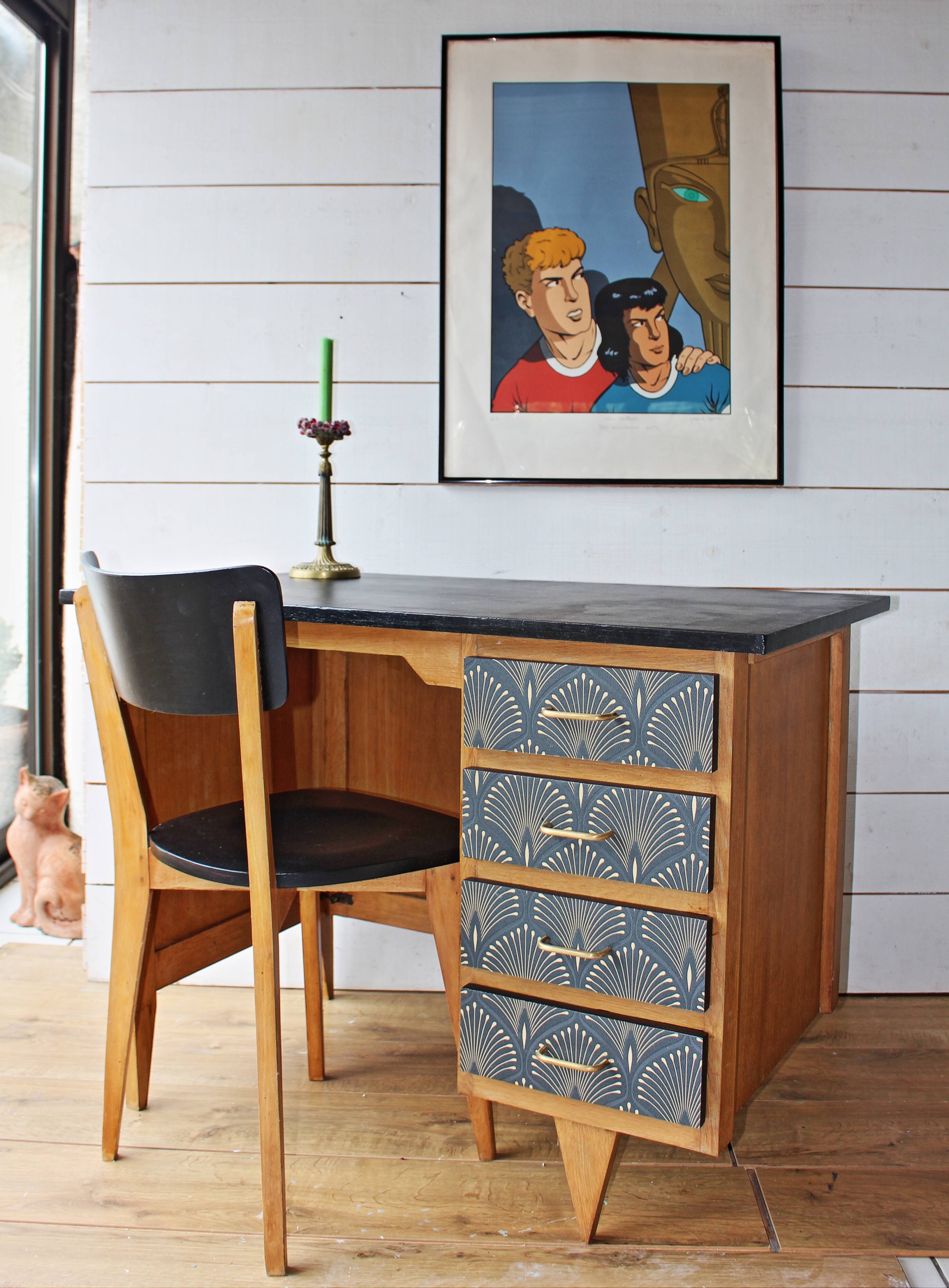 Bureau à casson avec chaise années 50/60