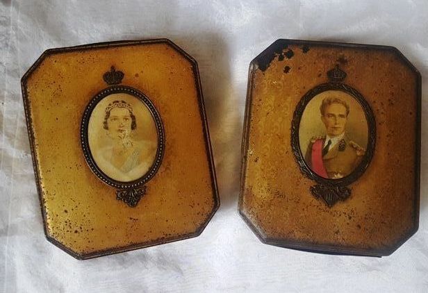 Ancient metal chocolate boxes with royal portraits