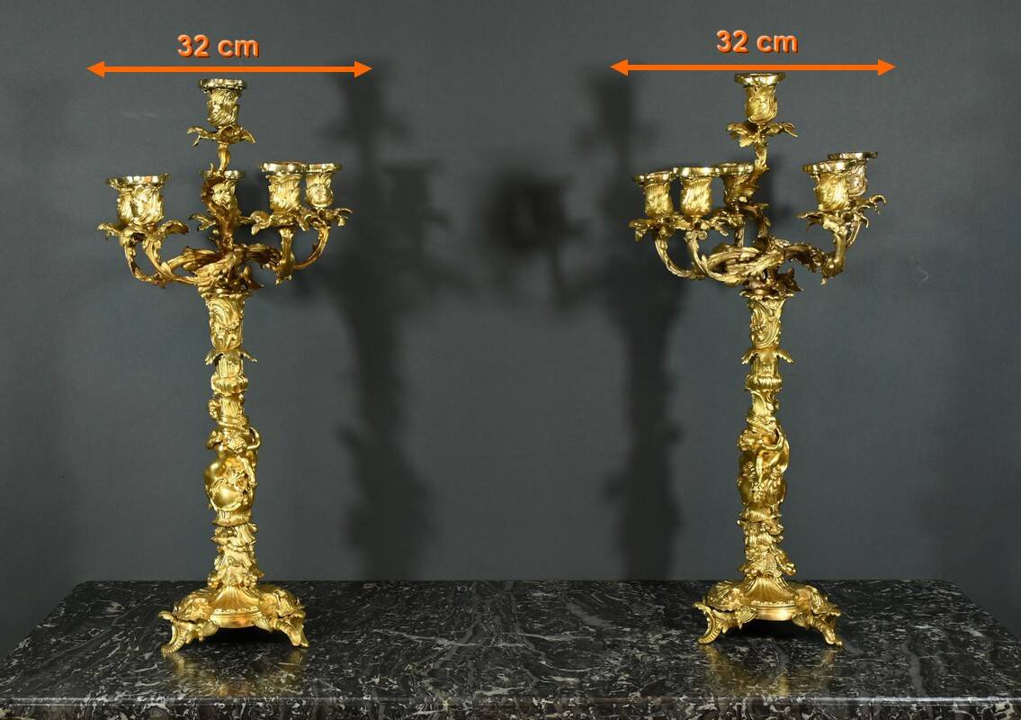 Bronze Candelabra, after J-A. Meissonnier, Rococo style, Napoleonic era
