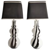 Sculptural Art Glass Murano Style Table Lamps, Black & White, 1960s, Set of 2