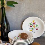 Six vintage plates in fine earthenware from Gien service "Gentilly"