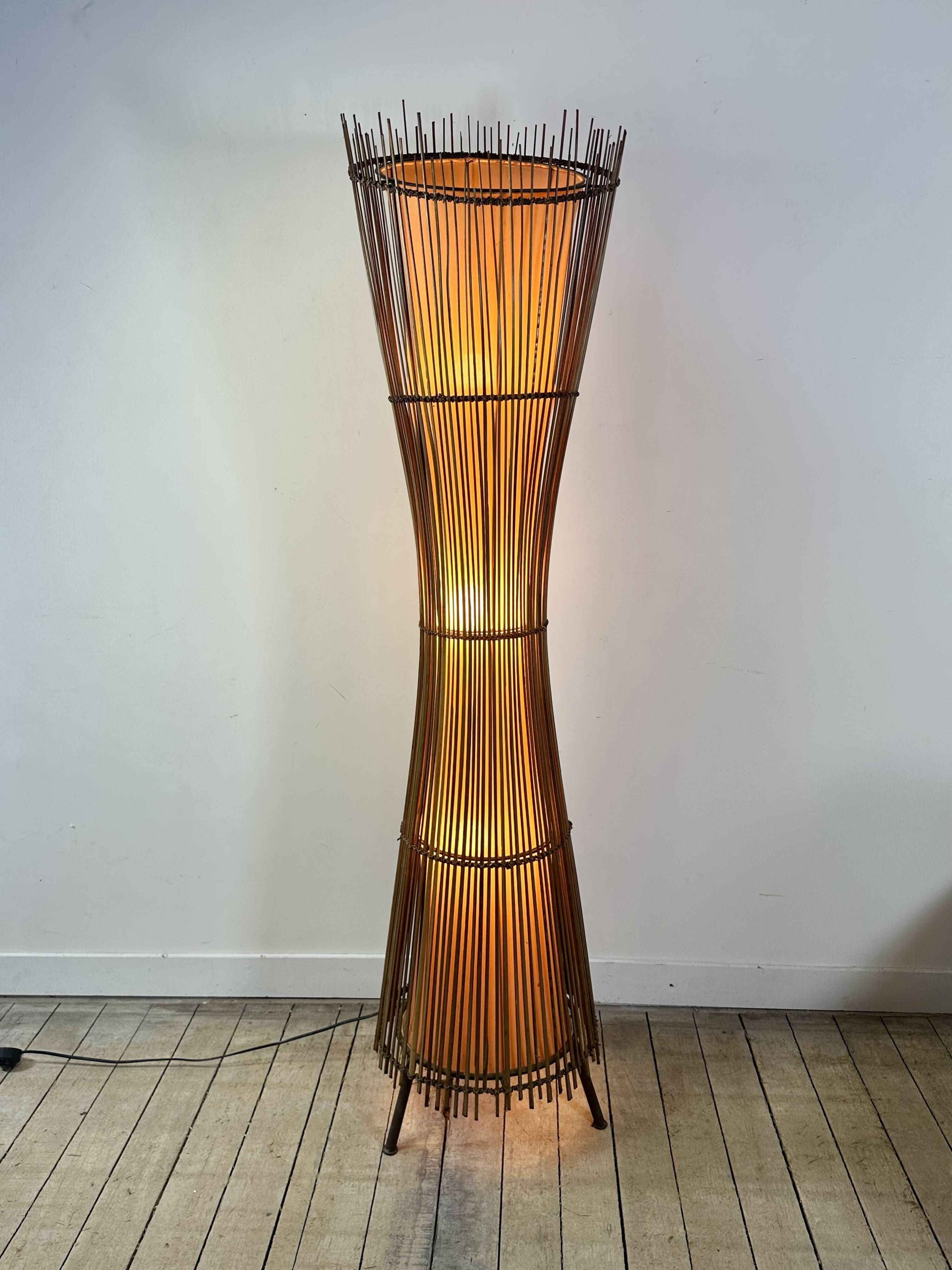 Kobe floor lamp metal and rattan 1990s Ht 170 cm
