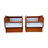 Pair of vintage bedside tables 70s teak and glass