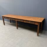 Large pine monastery dining table with drawers