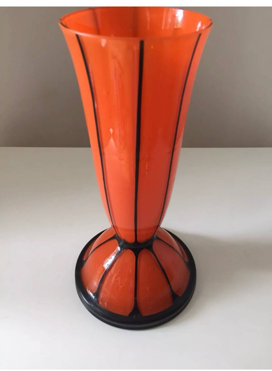 Beautiful orange art deco black glass vase