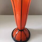 Beautiful orange art deco black glass vase