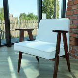 Scandinavian armchair snow white boucle dark walnut wood colour design by Chierowski 366 model