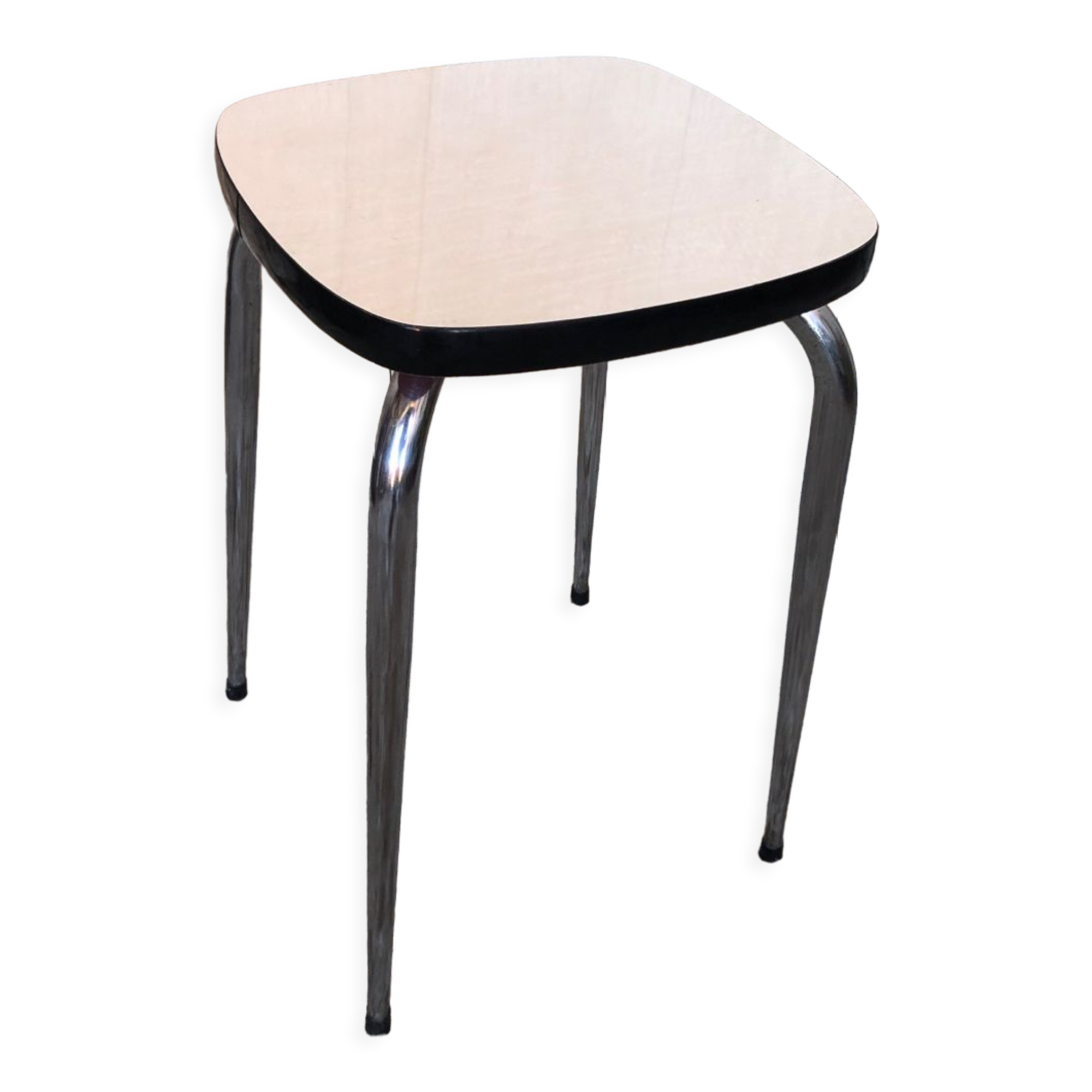 Tabouret formica blanc pieds compas metal chromé vintage