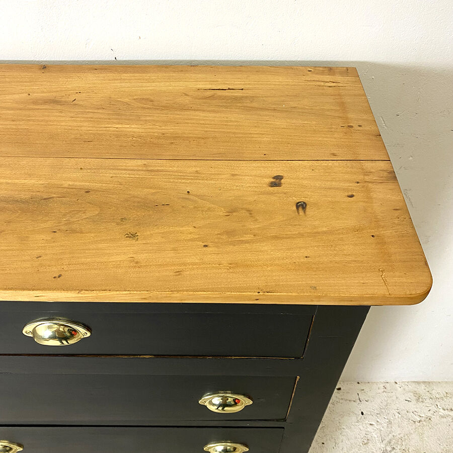 Blackened wooden chiffonnier and varnished top