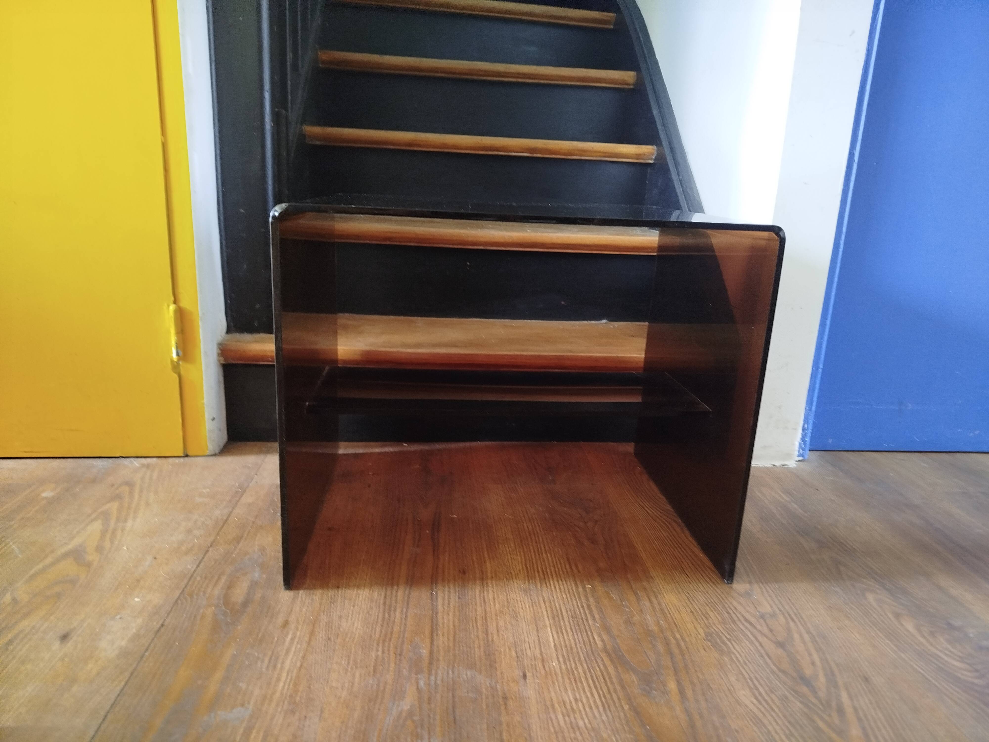 Coffee table / accent piece by Michel Dumas in smoked plexiglass – year