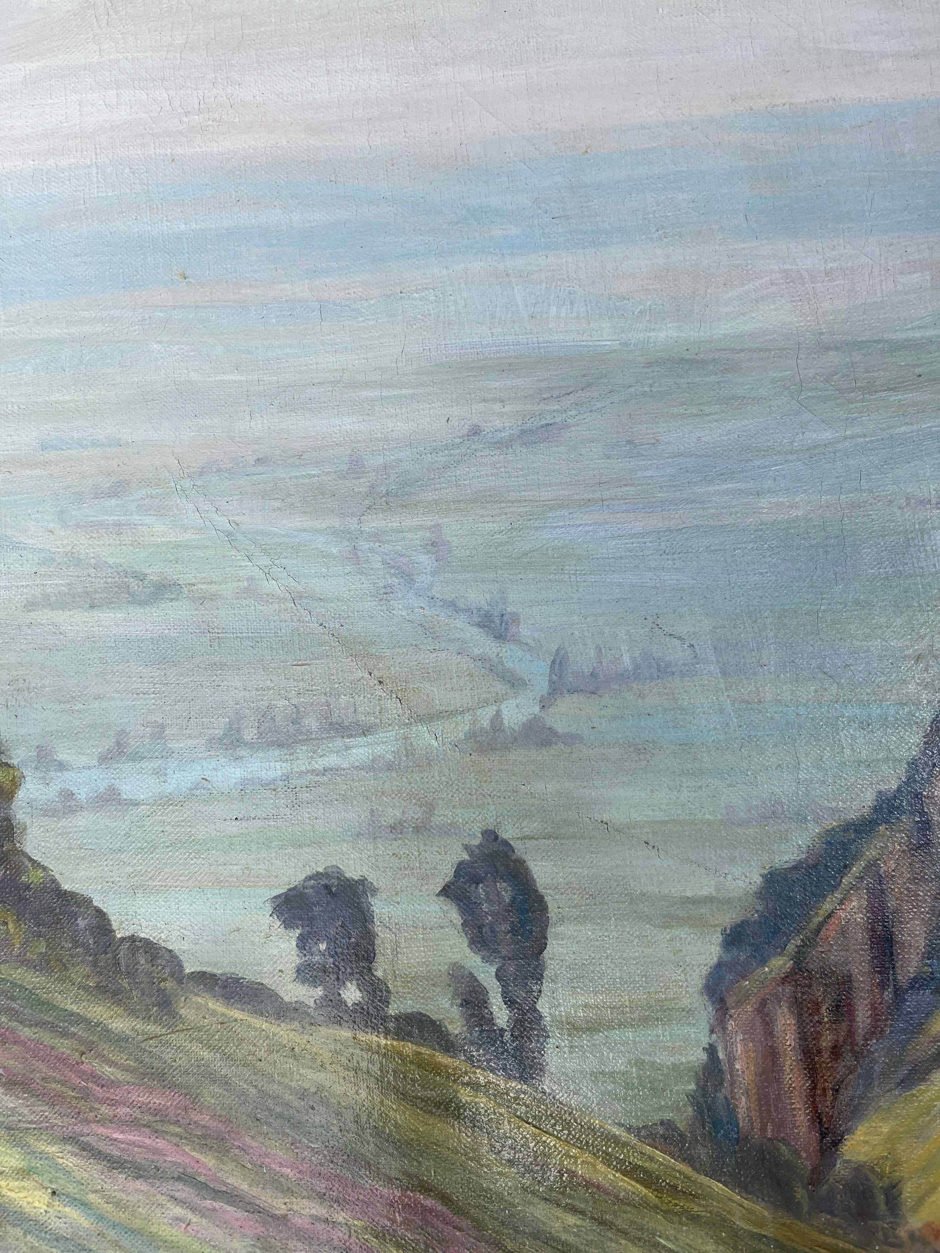 Large HST painting "Animated landscape" Dauphiné Creuse (?) signed P. Richard 1941