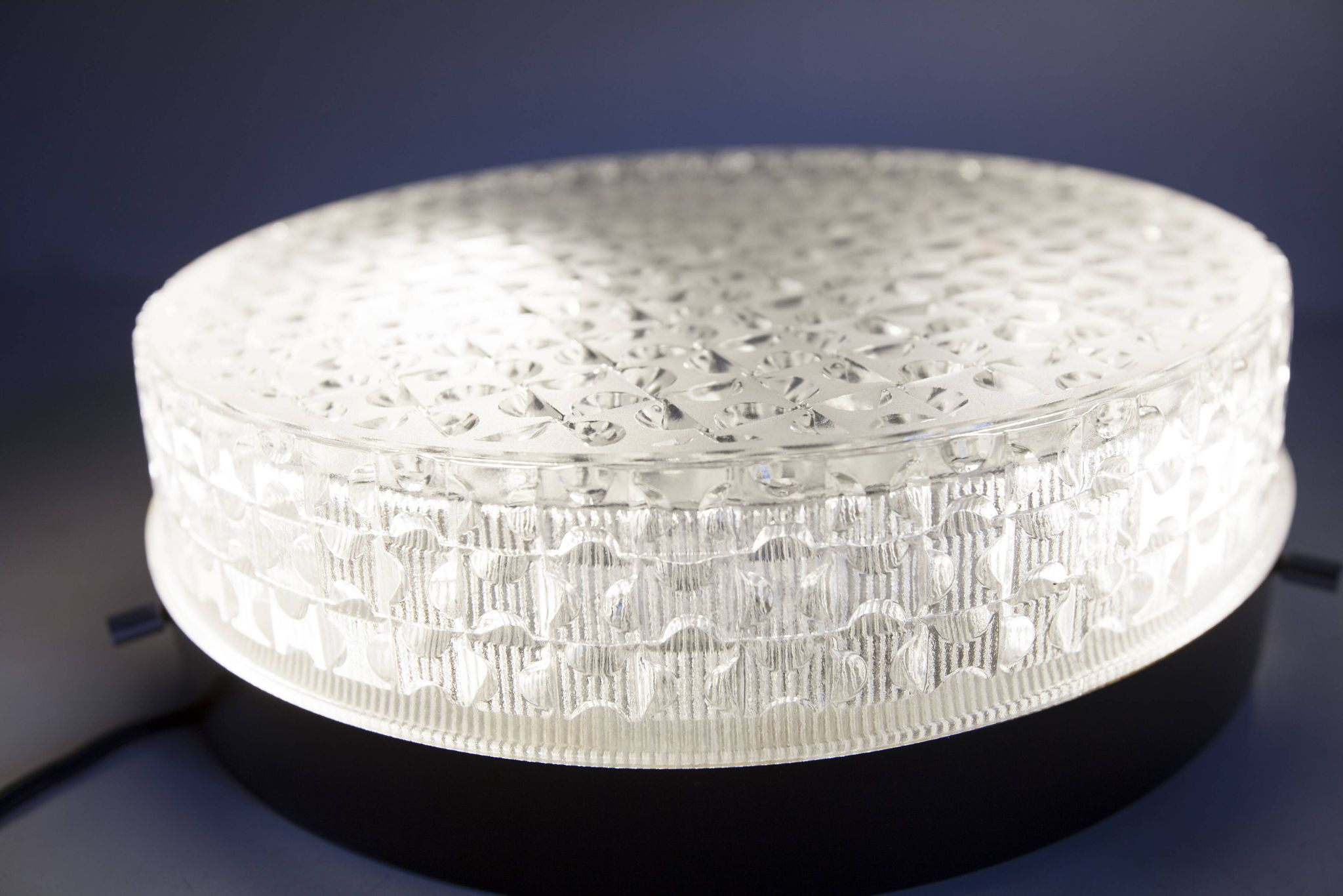 S+ Megal round ceiling light in black and opaque Swiss machined glass 90