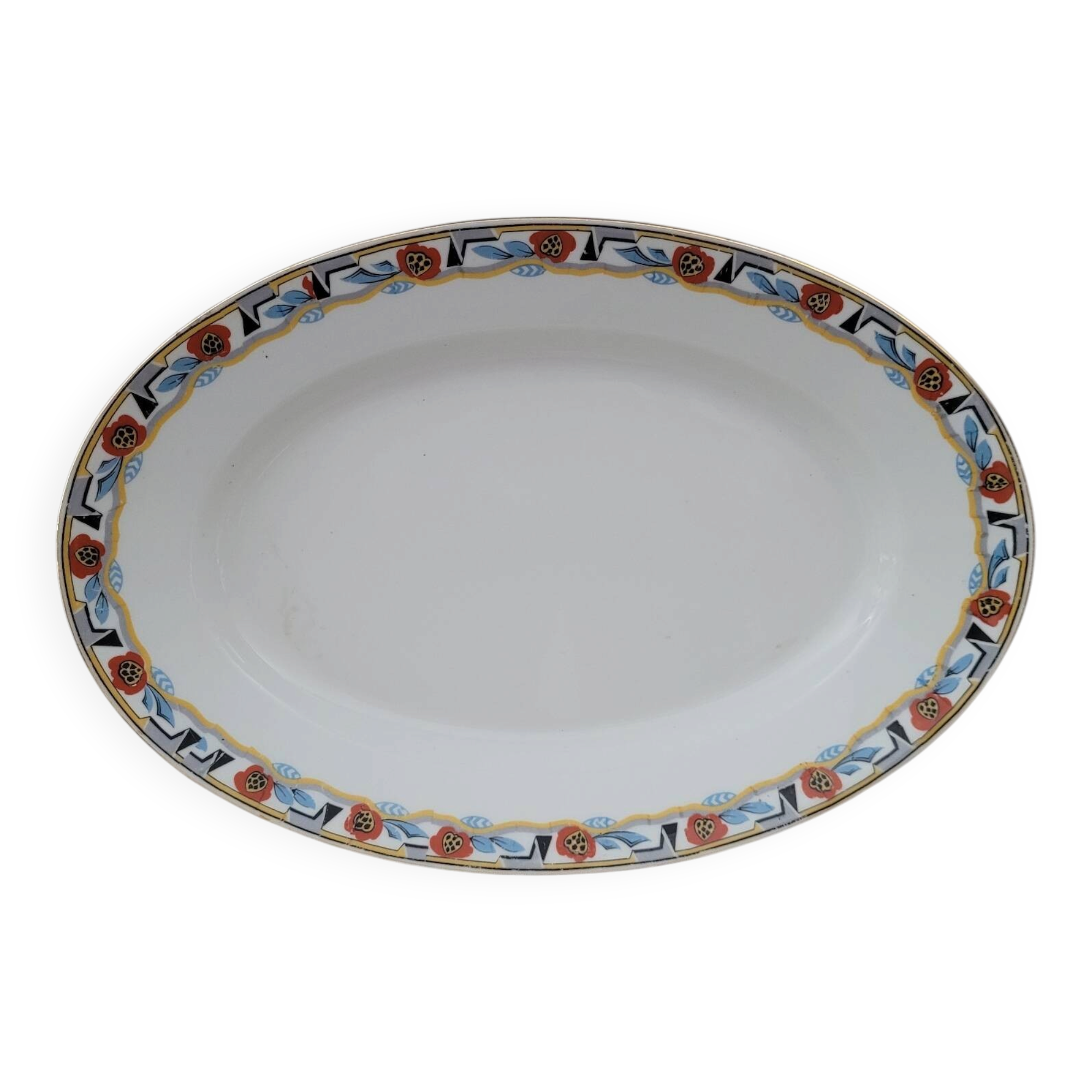 Large oval Art Deco platter MLV France 1930s