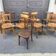 Set of 10 mismatched curved wood bistro chairs from the 1950s-60s