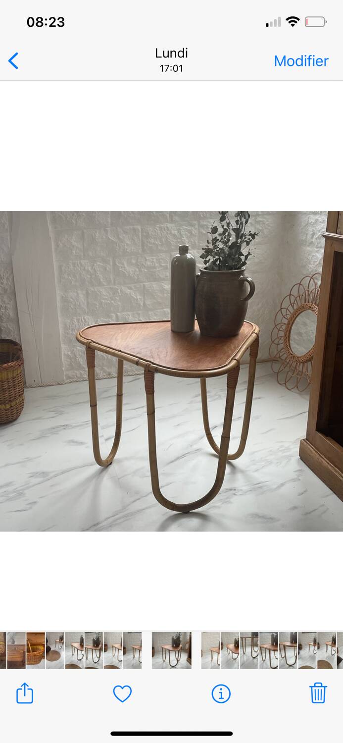 Small banbou tripod table from the 70s