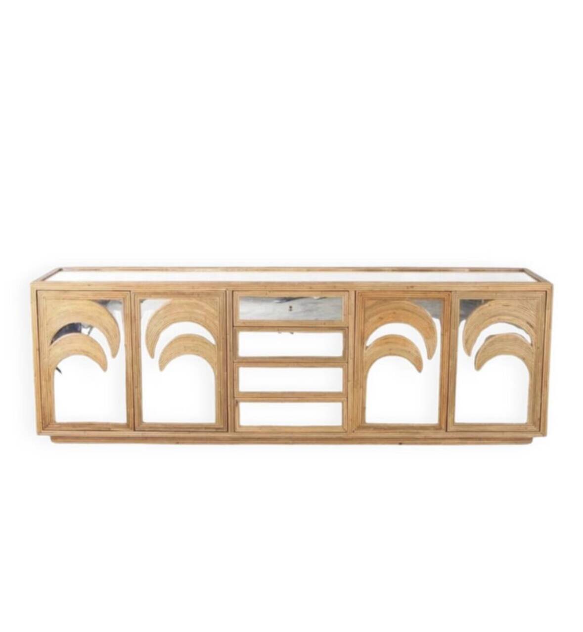 Rattan and mirrored “palm tree” sideboard