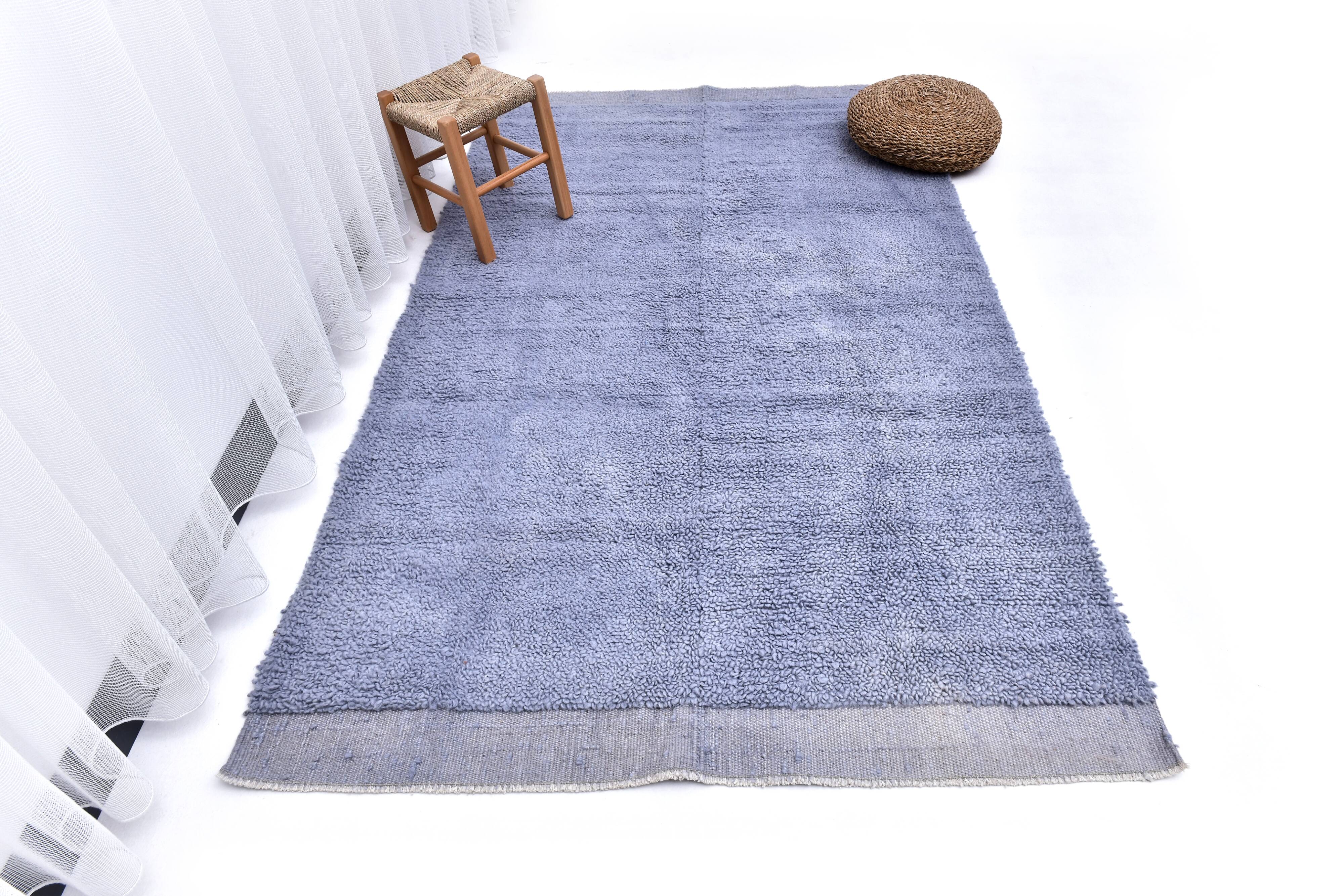 4x7 Sky Blue Handmade Turkish Vintage Rug 134x223Cm SK 240773