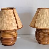 Paire de lampes en bambou et osier