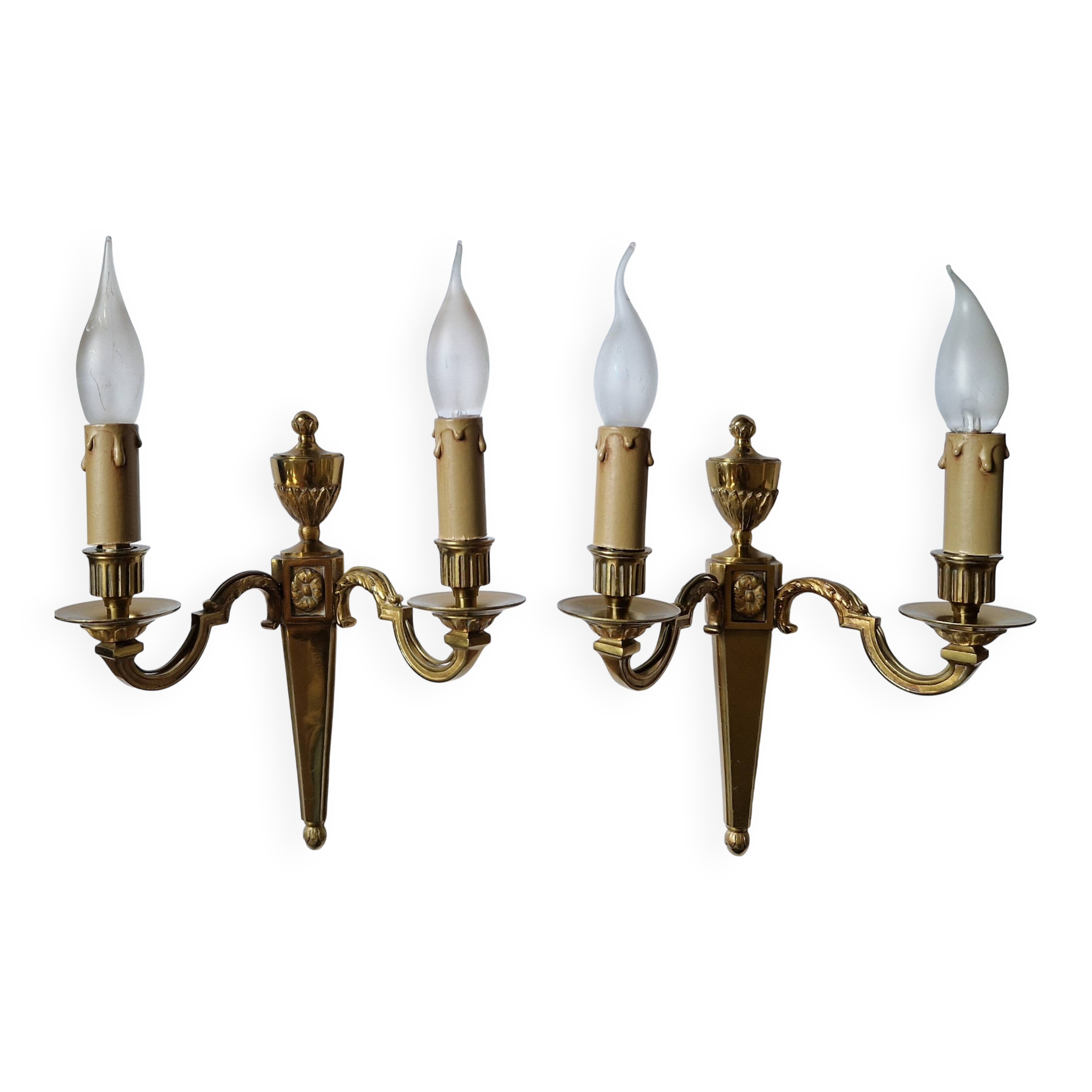 Pair of classic electrified brass wall lights