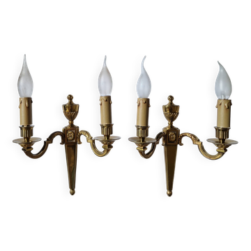 Pair of classic electrified brass wall lights.