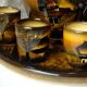 Liqueur service in Schramberg faience, majolica style, Saint Jean du Desert.