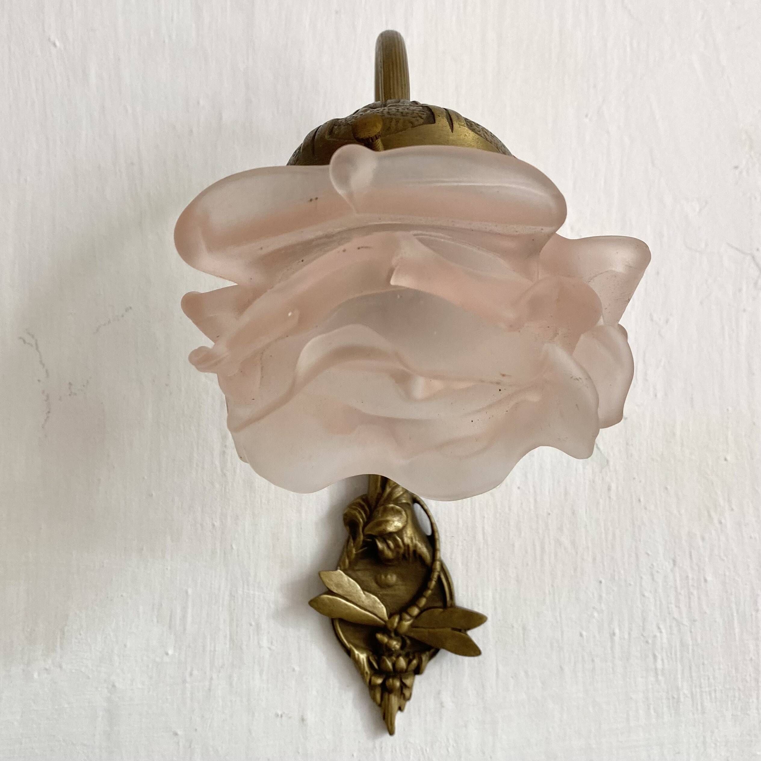 Flower and dragonfly wall lamp in art nouveau style brass