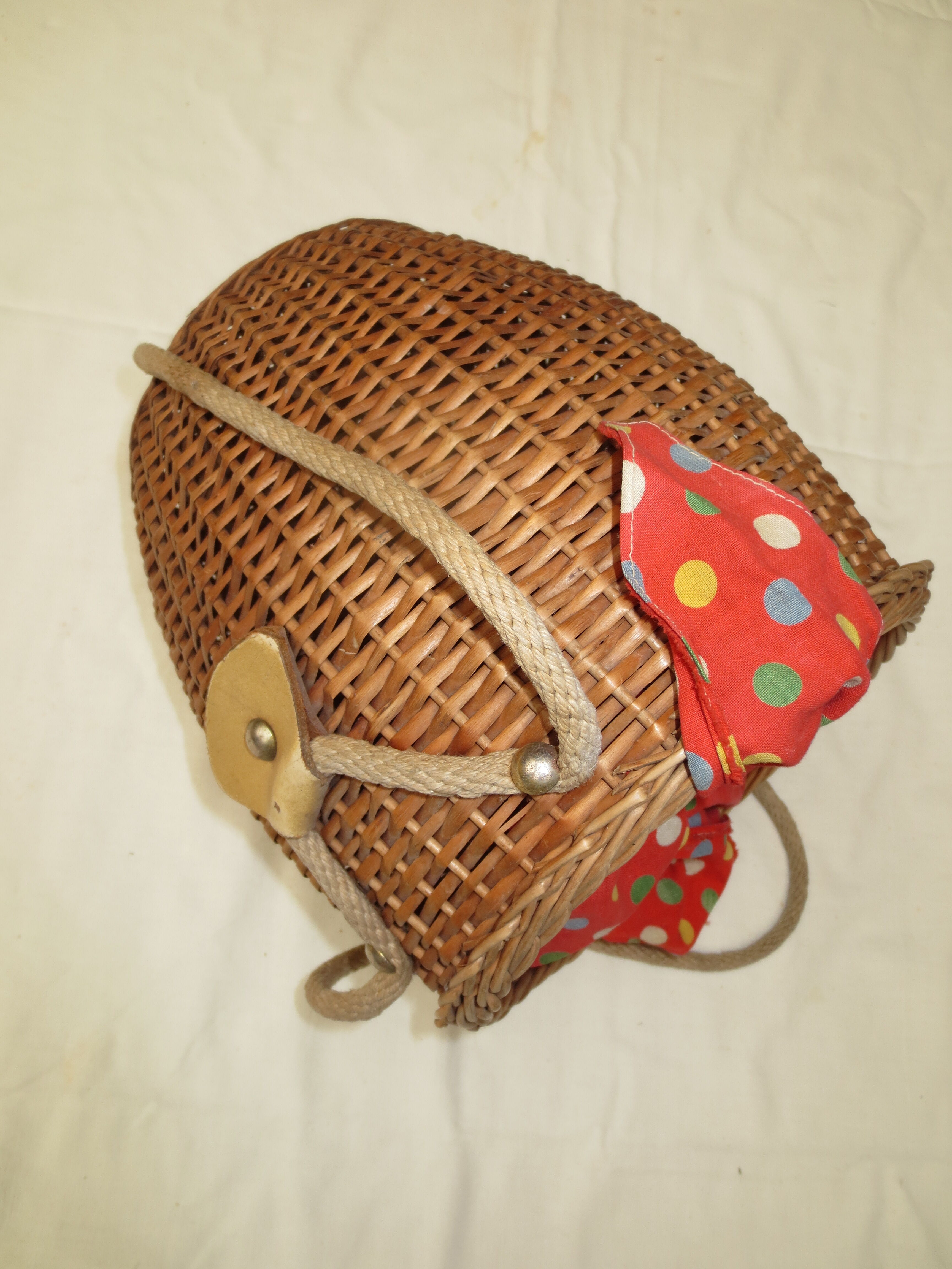 Vintage rattan basket for knitting and work