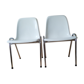 Pair of white chairs, chrome feet, 1982