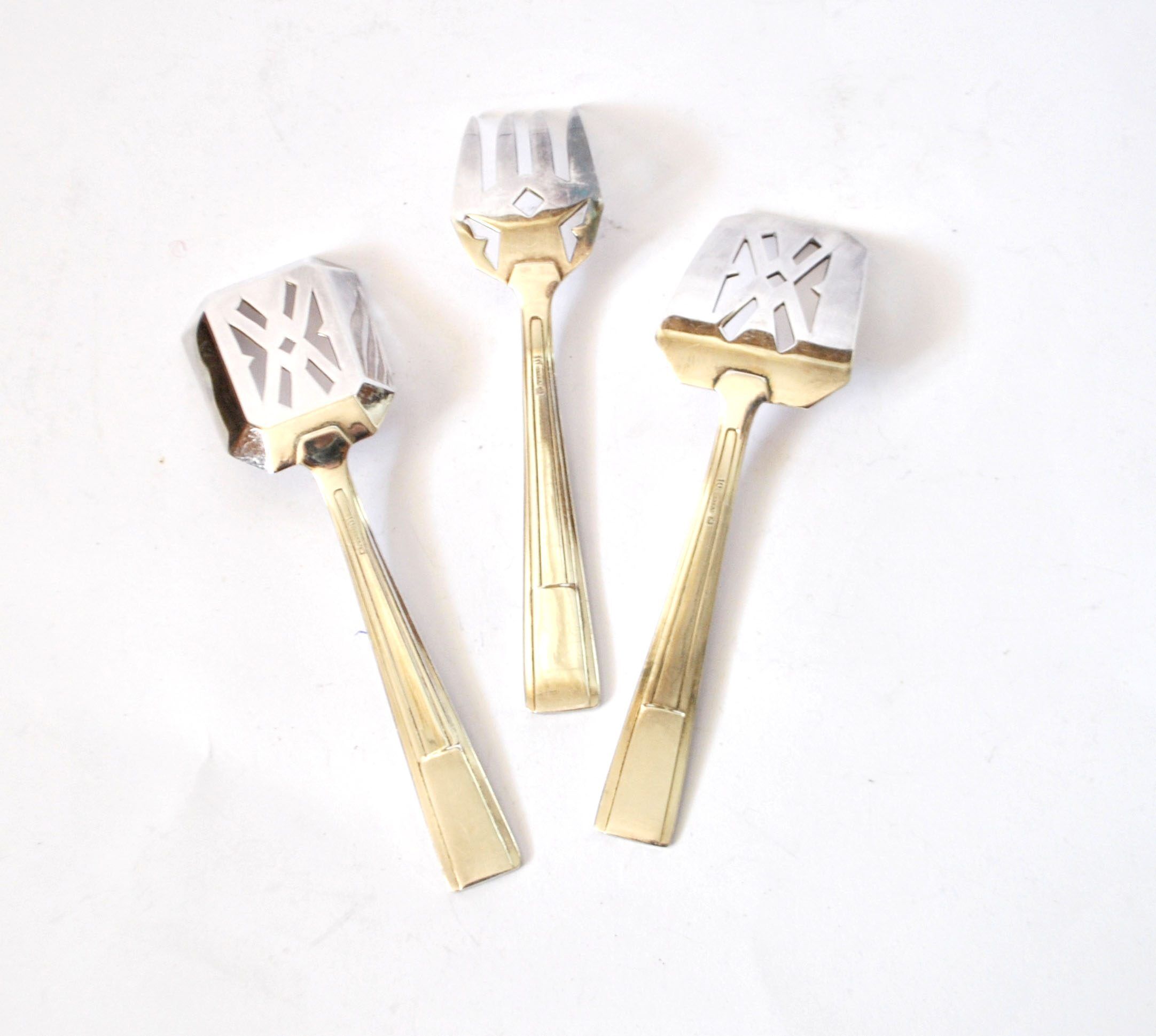 Set of 3 modernist 1950s dessert cutlery in silver by RENEKA.