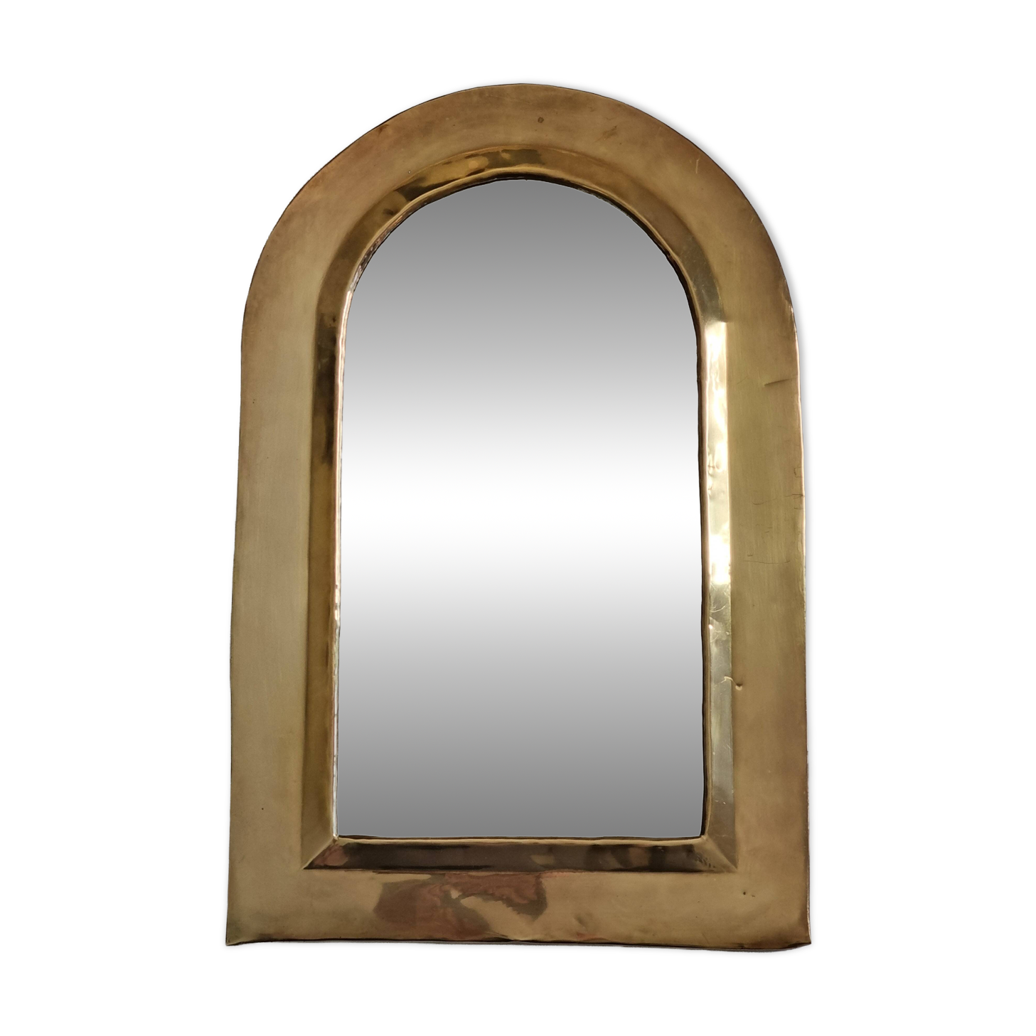 Miroir mural arche en laiton poli artisanat marocain, grand format 48x31 cm