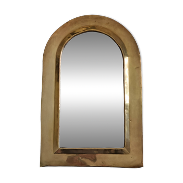 Miroir mural arche en laiton poli artisanat marocain, grand format 48x31 cm